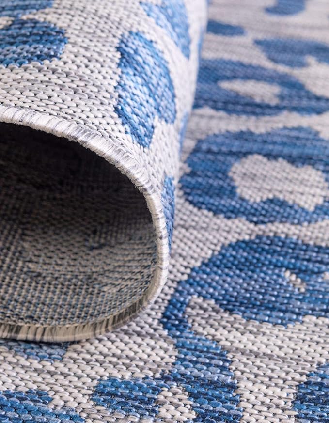 Unique Loom Outdoor Safari Collection Area Rug - Leopard (3' 1" x 6' 1" Hearth Blue/Gray)