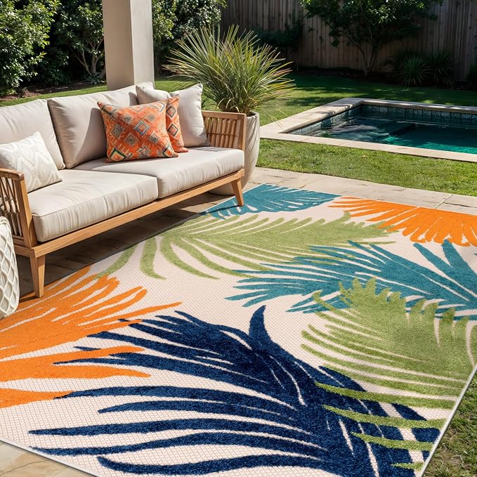 Rugshop Multi Lucca Contemporary Floral Indoor/Outdoor Area Rug Durable Polypropylene, Weather Resistant, Easy Maintenance, Perfect for Patio, Backyard, Deck and Outdoor Lounge 5' x 7'