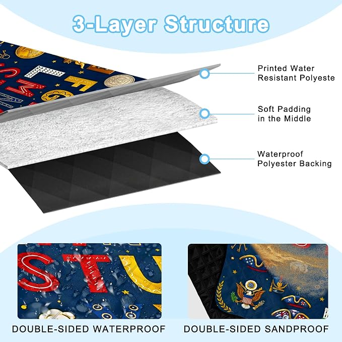 Poedist Extra Large Picnic Blanket Waterproof,80"x 80"Foldable Machine Washable Beach Blanket,Outdoor Blanket for 6-8 Adults,for Indoor Crawling,Park Beach,Camping,Hiking,Family Travel(Flag Letters)
