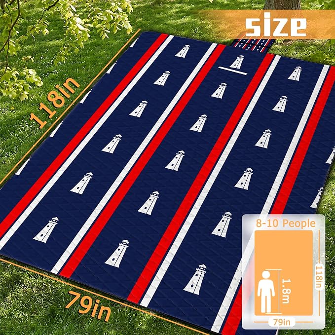 79" x 118" Picnic Blanket Extra Large,Waterproof Sandproof Foldable Outdoor Blanket Beach Blanket Ocean Picnic Mat for Camping,Lawn,Park(Lighthouse)