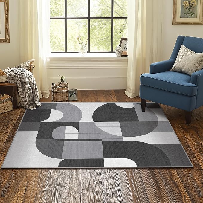 3x5 Black and White Geometric Modern Area Rug for Bedroom Entryway Hallway Abstract Rug Machine Washable Non-Slip Carpet for Bathroom Kitchen Bedside Living Room