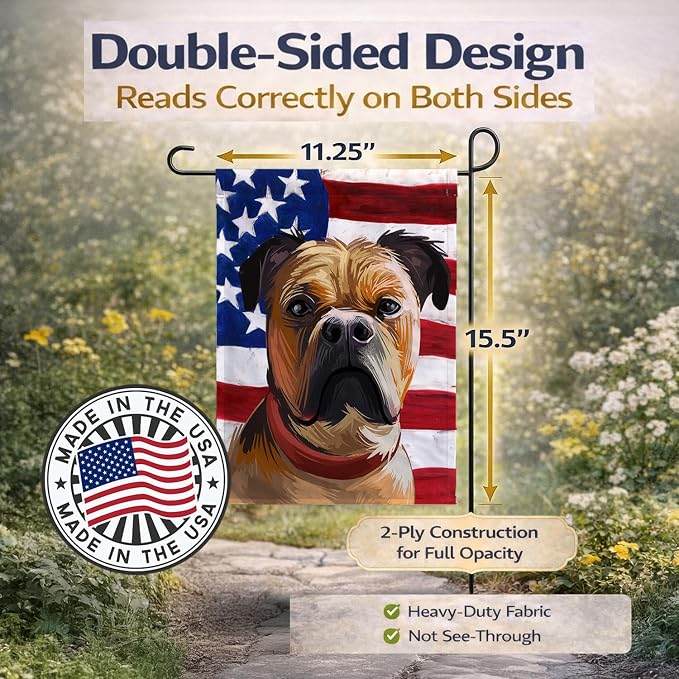 Caroline's Treasures CK6641GF Perro de Presa Mallorquin American Flag Garden Flag Mailbox Flag Decorative Yard Flag Banner Outside Patio Artwork Yard Flower Beds, Garden Size, Multicolor