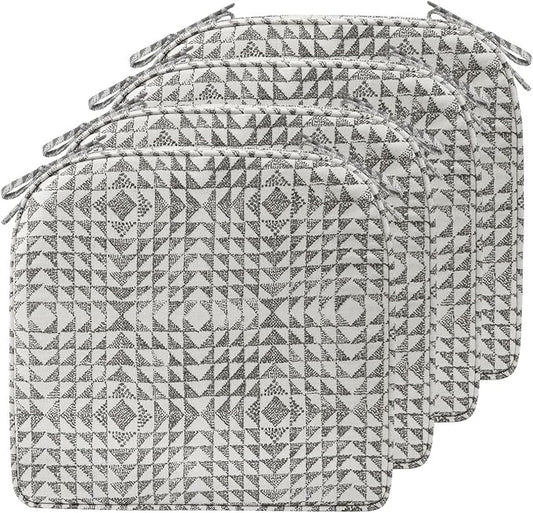17 x 16 Inch Sunbrella Outdoor Chair Cushions with Tie Straps, Set of 4 Thick Water Repellent Round Patio Chair Pads for Garden Lawn Patio Furniture, Runa Classic
