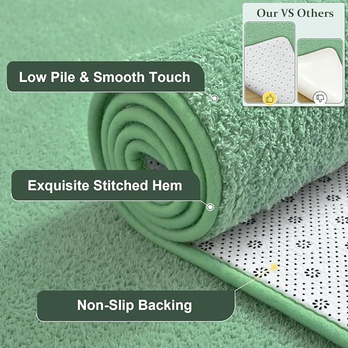 Keeko 2x6 Area Rugs for Living Room,Soft Washable Memory Foam Bedroom Rug | Indoor Throw Rug Low Pile Minimalist Non Slip Carpet for Kids Nursery Classroom Dorm Room Home Decor Sage Green