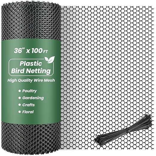 Toolterritary Plastic Wire Mesh 36IN x 100FT Chicken Wire Fencing for Floral Arrangements, Chicken Wire Mesh for Crafts with 100 Pcs Zip Ties,Gaden Netting for Dogs, Deers, Poultry