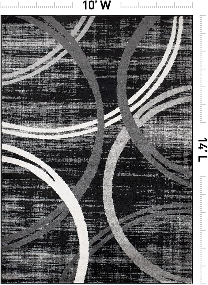 Rugshop Wavy Circles Modern Non-Shedding Area Rug Black 10' x 14' | High Traffic,Fade Resistant, Living Room, Bedroom, Dining Room, Large Areas,Basement,Open Spaces,Kitchen,Oversized Area Rug