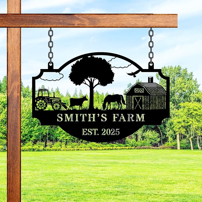 Personalized Metal Farm Hanging Sign, Outdoor Farmhouse Decor, Custom Your Large Farm Sign, Barn Sign, Farm Gate Sign, Farm Sign with all farm Pets