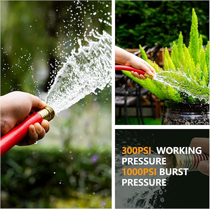 5/8" Garden Hose 150ft, -40℉ To 190℉ Hot/Cold, Heavy Duty,Flexible, 300psi Working, 1000psi Burst, 3/4" Brass Fittings with Hose Protector Coil Spring for Outdoor,Yard, Farm