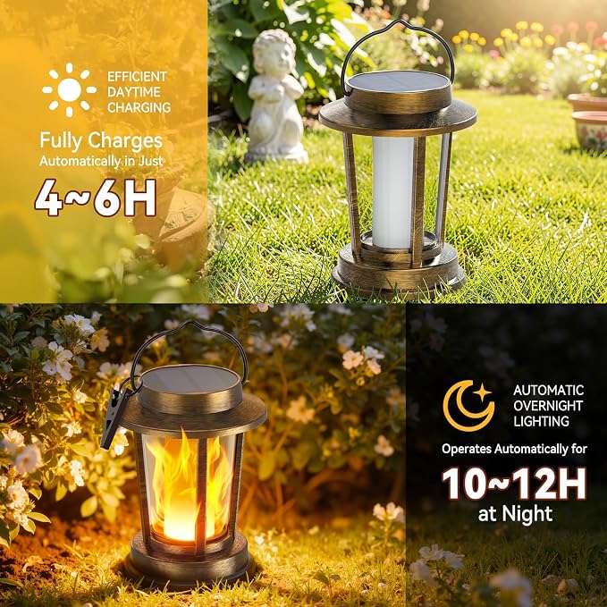Solar Lanterns Outdoor Waterproof, Upgraded Flickering Flame Solar Lights Outdoor, Solar Powered Lanterns Decorative, Hanging Solar Lantern for Garden Yard Patio Path Porch Tree Decor 4 Pack(Copper)