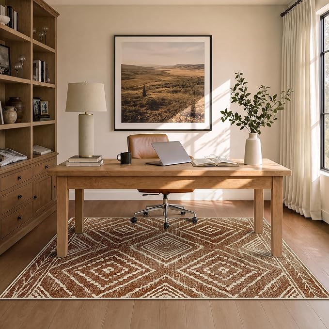 Area Rug 3x5 Rug Low Pile Print Pattern Machine Washable Non-Slip Western Rug for Living Room Bedroom Entryway Tribal Series -Yellowbrown/Cream | Soft Western No Slip Low Pile Print Foldable Indoor for Kitchen Dining Room