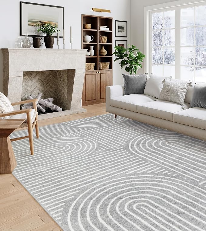 Lahome Abstract Gray Area Rug 6x9, Soft Grey Washable Rugs for Living Room