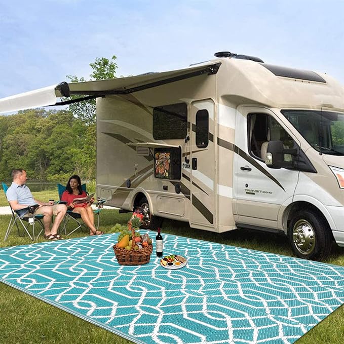 HEBE Outdoor Rug Waterproof 8x10, Plastic Straw Rug Camping Rug, Reversible Outdoor Patio Rugs RV Mat Clearance, Indoor Outside Floor Carpet for Porch,Deck,Camper,Balcony,Backyard