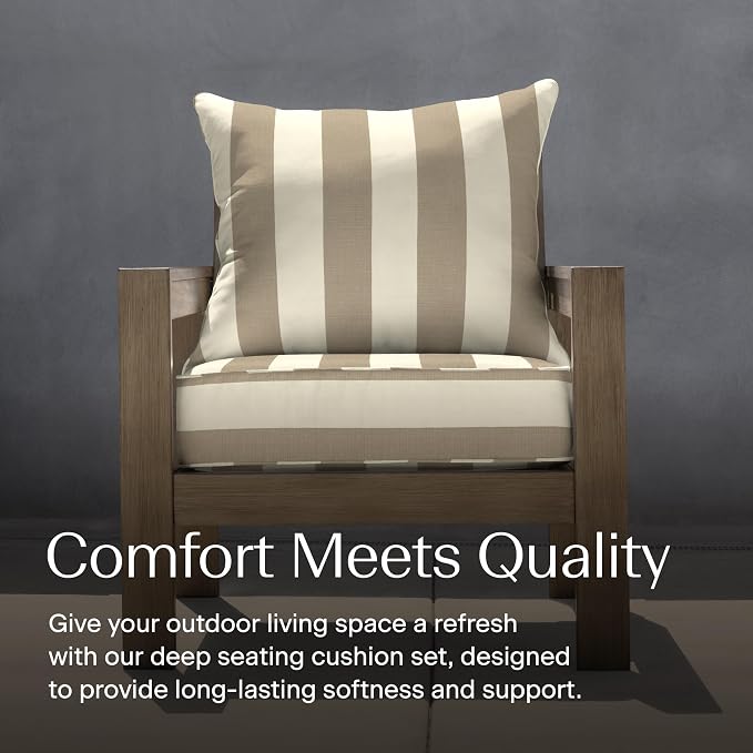 Honeycomb Outdoor Heritage Deep Seat, 24 x 23, Cabana Stripe Tan Chair Cushion with Removable Cover, for Patio Furniture