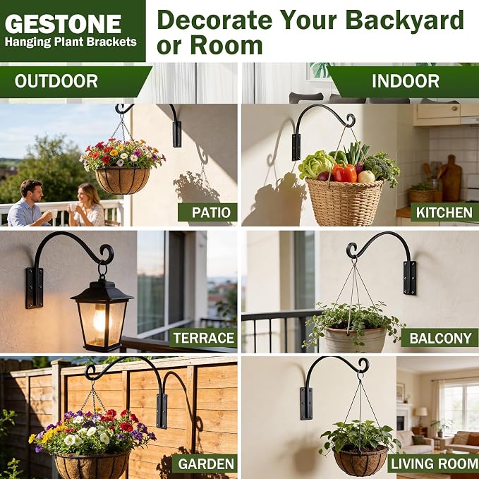 16 Inch 4 Pack Plant Hangers Outdoor,Plant Hanging Hook Bracket for Bird Feeder Hanger,Hanging Plant Hooks for Outside Baskets Lanterns Wind Chimes Outdoor Indoor