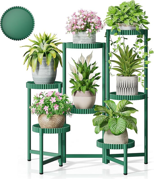 7 Tier Large Plant Stand Indoor, 7.9 Inch Wide Tall Corner Metal Plant Stands Outdoor for Multiple Plants, Folding Tiered Flower Display Holder Rack Shelf for Living Room Balcony Patio - GreenFloroma
