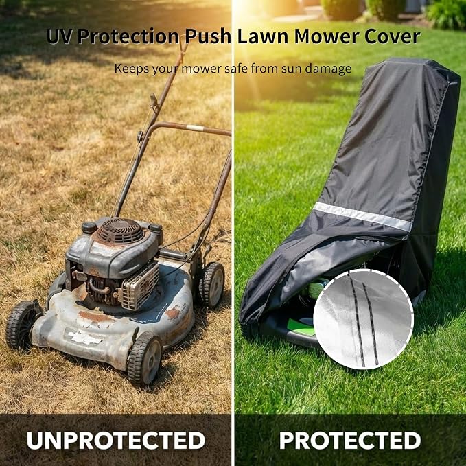Push Lawn Mower Cover for Outdoor, Large 94 x 19.5 x 13.5 in Waterproof Lawnmower Cover 210D Oxford Fabric, Heavy Duty Mower Cover with Storage Bag