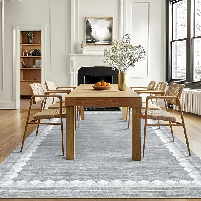 COZYLOOM Bedroom Rugs 8x10 Area Rugs for Living Room Washable Rug with Non Slip Backing, Modern Solid Non Shedding Low Pile Carpet Stain Resistant Bordered Mats for Living Room, Bedroom, Grey