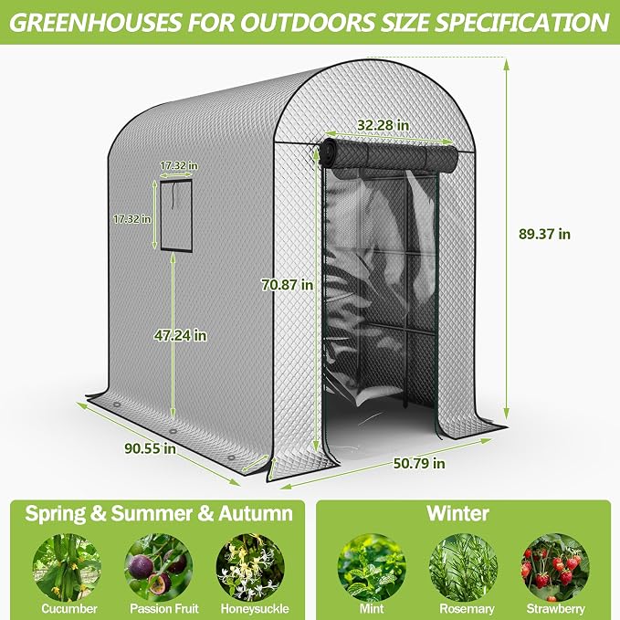 BUKLIYN Garden Arch Trellis - 90.5'' × 51'' × 90'' Greenhouses for Outdoors,Double-Layer Covering - PVC Film and Cotton Film, Suitable for All Seasons