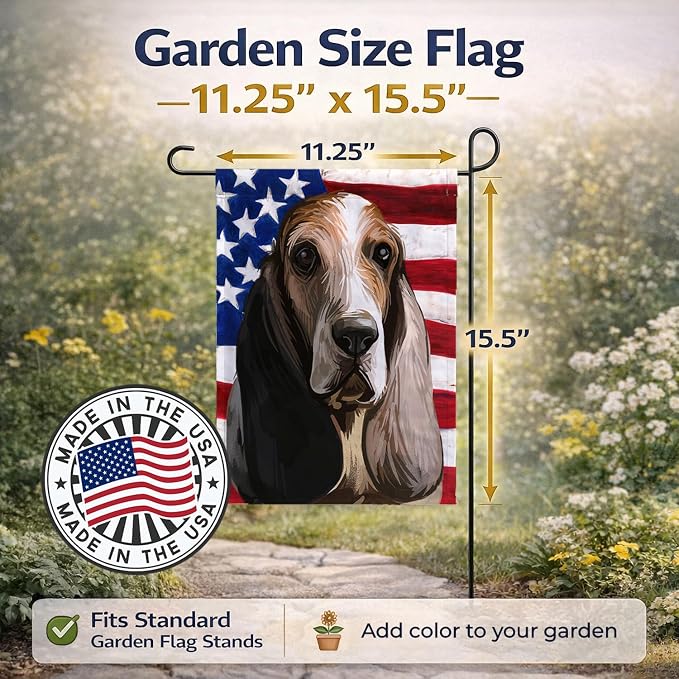 Caroline's Treasures CK6717GF Southern Hound Dog American Flag Garden Flag Mailbox Flag Decorative Yard Flag Banner Outside Patio Artwork Yard Flower Beds, Garden Size, Multicolor