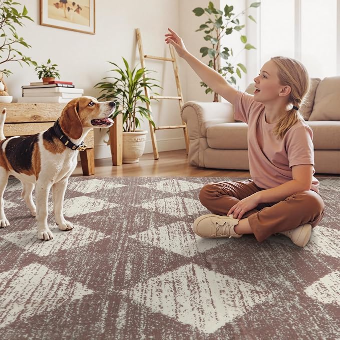 Lahome Zelie Machine Washable Bathroom Rugs Runner, 2x5 Non Slip Entryway Rugs Indoor Kitchen Runner Rug, Moroccan Trellis Non Skid Carpet Runners for Bedside Entrance Laundry Room, Beige