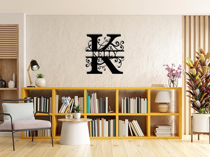 Personalized Family Name Sign Custom Last Name Metal Wall Decor, Monogram Initial Letter Sign with Elegant Scroll Design, Split Letter Family Name Wall Art, Rustic Farmhouse Home Decoration, Front Door Porch Decor, Wedding Gift, Housewarming Gift