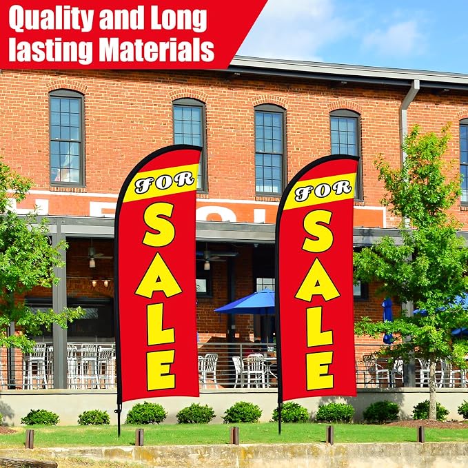 Buryeah 2 Sets Sale Feather Flag,11 x 7.9 FT Flag for Sale Sign Banner, Huge Sale Banner with Flagpole Ground Stake Portable Bag, Large Sale Signs for Outdoor Indoor Business Advertising(Red)