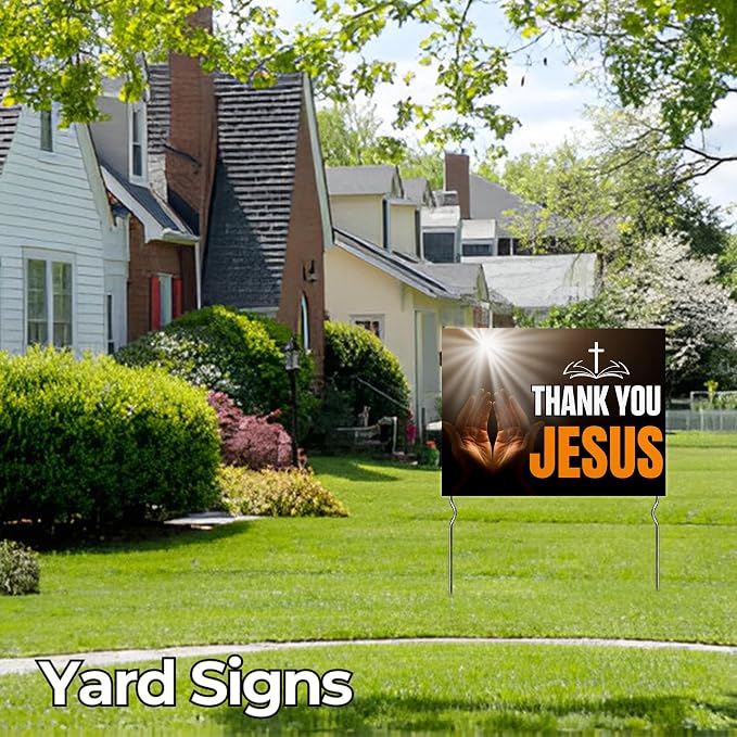 Thank You Jesus Yard Sign by DC | 24"x18" Double Sided Church Garden Sign with 13” Metal Stakes | Outdoor Signs Waterproof for Lawn, Patio, Sidewalk & House | Set of 1 | Made in USA