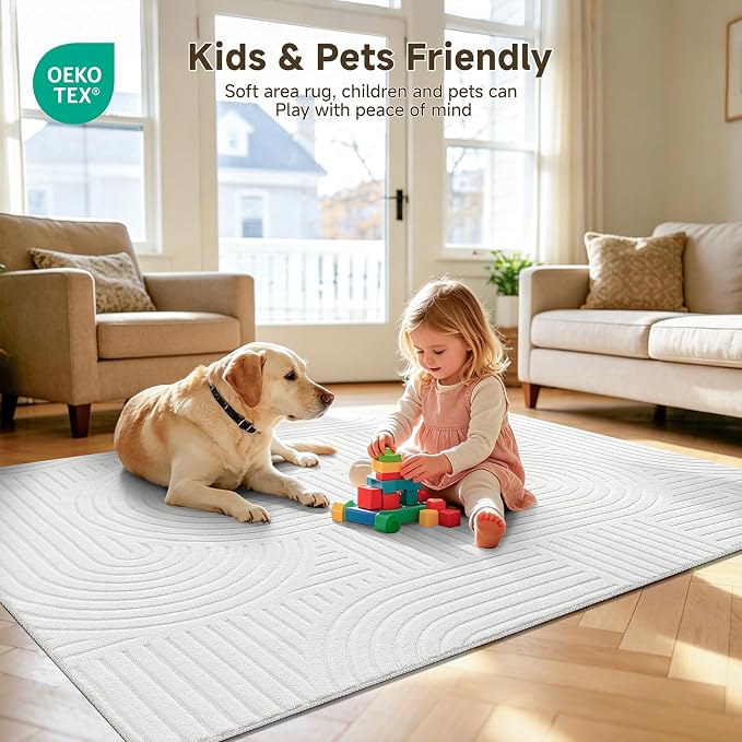 Pauwer 3x5 Area Rugs for Living Room, Modern Non Slip Washable Rug, White | Arch Pattern, Soft Fluffy, Neutral, Boho Accent, Solid Color Floor Carpet, For Kids Room Dining Room Nursery Entryway