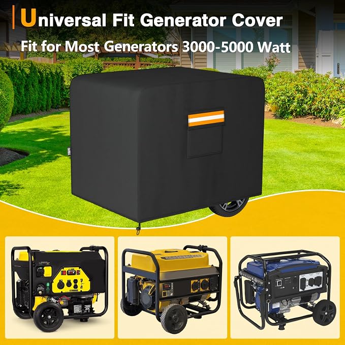 EVRBUL Generator Cover, 26”L x 20”W x 20”H Heavy Duty Waterproof 420D All-Weather Generator Cover with Storage Pocket Compatible with Most Generators 3000-5000 Watt (Black)