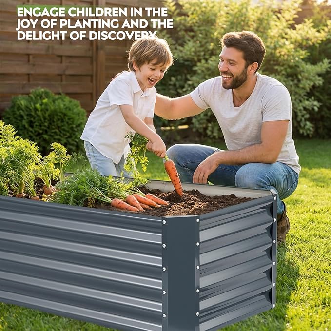 6×2×1.4ft Galvanized Raised Garden Bed Kit, Metal Planter Boxes Outdoor, High Raised Beds for Vegetables, Fruits, and Flowers - IronGrey