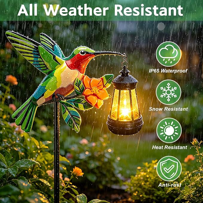 2 Pack Hummingbird Solar Garden lights Outdoor Waterproof, Gifts for Women Mom Grandma Daughter, Stake lights with Solar Lantern, Hanging Solar Lights, Solar Path Light Yard Outside Patio Garden Decor