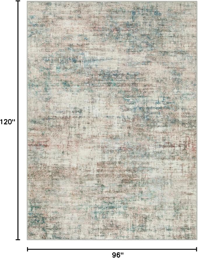8x10 Area Rugs for Living Room: Washable Abstract Multi Color Carpet | Non-slip TPE backing makes this washable soft low-pile rug safe & durable, Pet-friendly decor for dining room,nursery,office