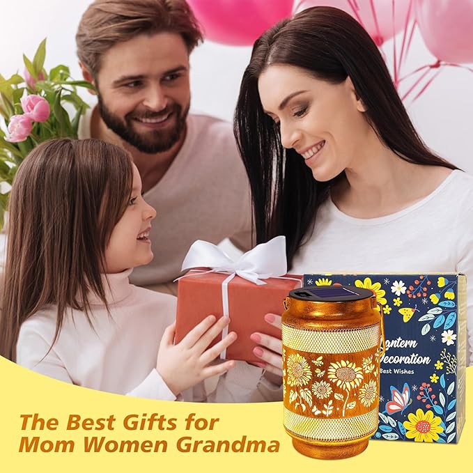 Sunflower Solar Lanterns Outdoor Waterproof with Shepherd Hook, Sunflower Gifts for Birthday Women Mom Grandma, Metal Solar Hanging Lights Garden Decor for Outside Yard Patio Pathway