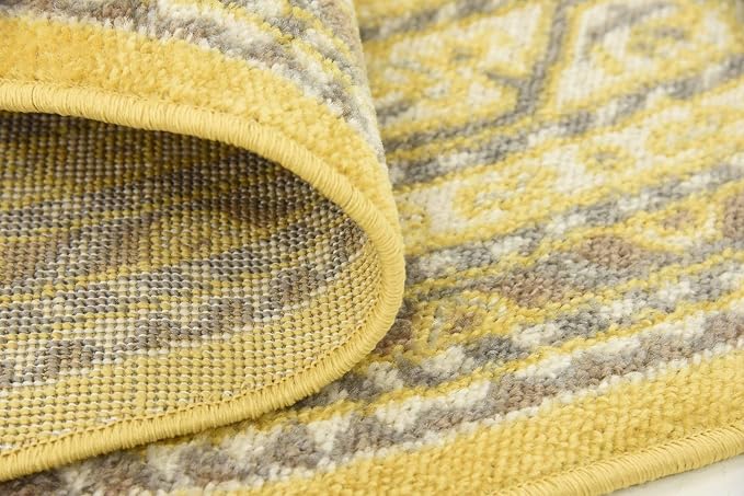 Unique Loom Williamsburg Collection Traditional Border with Dotted Center Area Rug, Round 5' 1" x 5' 1", Yellow/Beige