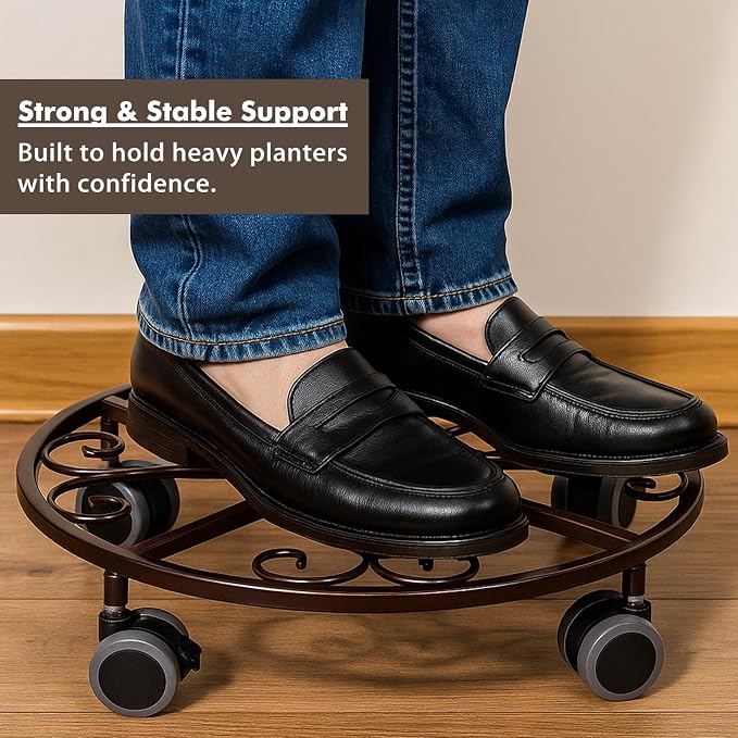 8 Pack Plant Caddy with Wheels Heavy Duty 11.8 Inches Metal Plant Stand with Wheels Plant Dolly Rolling Plant Stand Plant Roller with Casters for Indoor and Outdoor (8, Bronze)