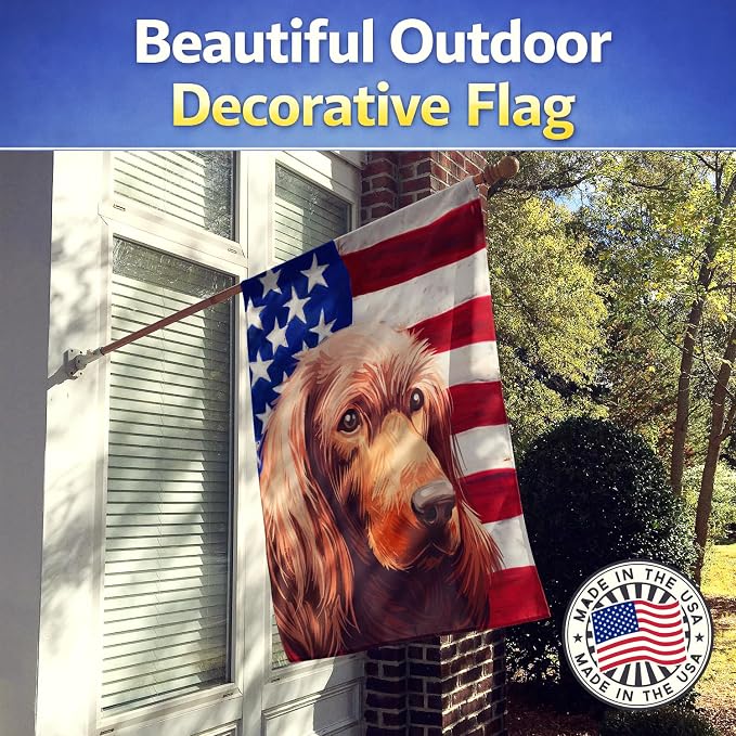Caroline's Treasures CK6570CHF Irish Setter Dog American Flag House Flag Large Porch Sleeve Pole Decorative Outside Yard Banner Artwork Wall Hanging, Polyester, House Size, Multicolor