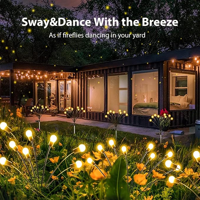 10-Pack Solar Garden Lights, 80 LED Solar Lights Outdoor for Garden Decor, Waterproof Firefly Light Outdoor (Sway by Wind), Swaying Light for Outside Yard Pathway Landscape Decorations (Warm White)