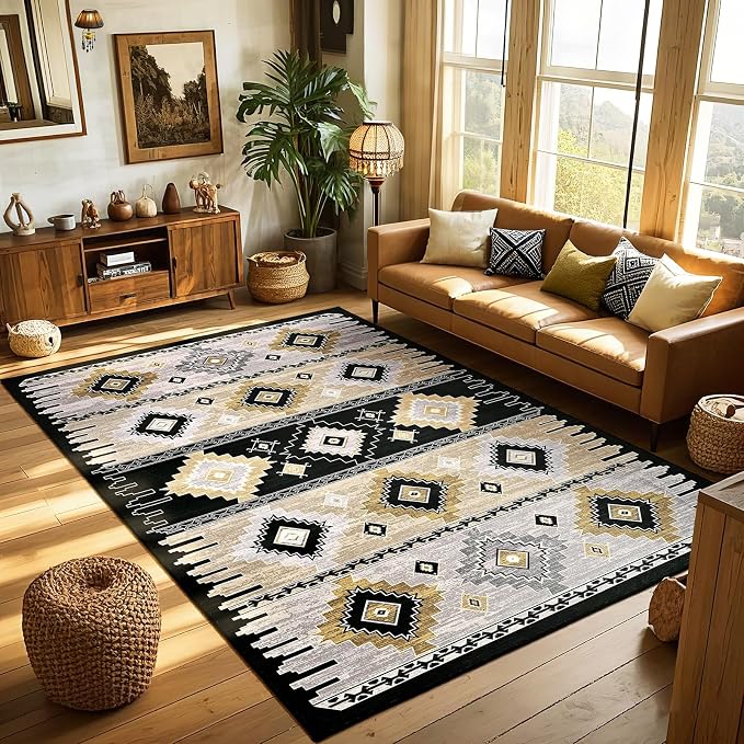 BENRON Western Rugs for Living Room Bedroom 5x7, Non Slip Washable, foxburg | Southwest aztec Area Rugs for Dining Table Kitchen Home Decor, Geometric