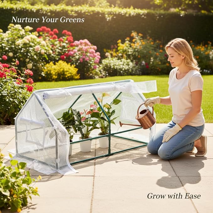 47.2" L × 23.6" W × 23.6" H Mini Greenhouse for Indoor Outdoor,Portable Mini Greenhouse, Heavy-Duty PE Plant Cover Tent , Tabletop Greenhouse for Small Plants, Seedling Humidity Dome White