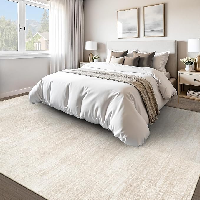 pmtsns Area Rugs 10x14 Living Room: Washable Rug Modern Abstract Neutral Soft Non-Slip Low-Pile Indoor Large Carpet for Bedroom Dining Room Playroom Home Office (Beige, 10'x14')