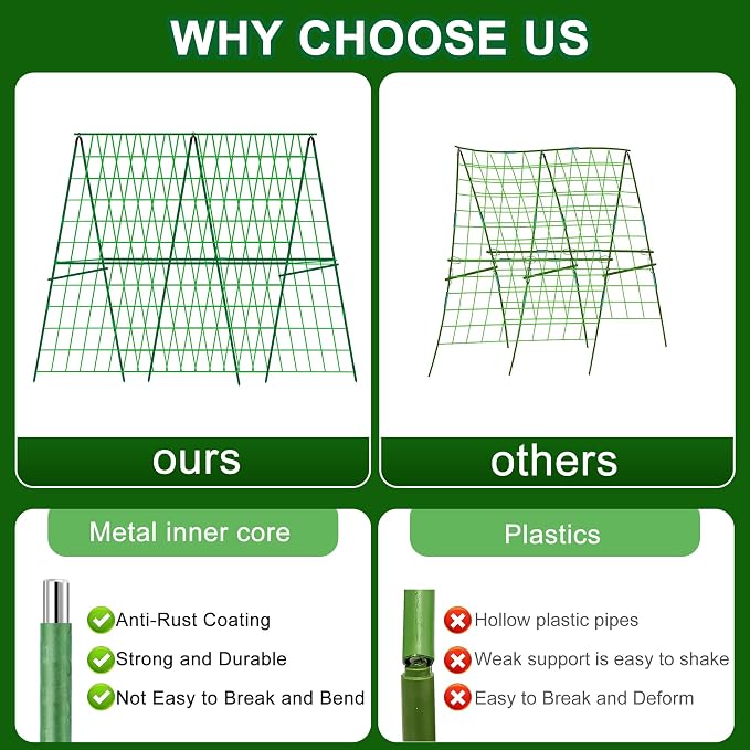 2 Packs 48" x 48" Foldable Cucumber Trellis for Raised Bed- A-Frame Garden Trellis for Climbing Plant Outdoor with Climbing Net & Plant Support Clip for Outdoor Plants Zucchini Vegetables Flowers