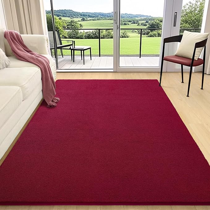 AROGAN 5x7 Area Rugs for Living Room Non Slip Dorm Bedroom Rug, Wine Red | Modern Area Rugs with Soft Memory Foam, Minimalist Washable Indoor Floor Carpet for Dining Room Office Kids Playroom Decor