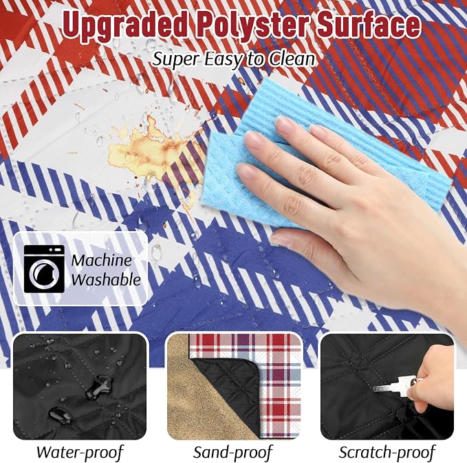 Doonly Picnic Blanket, Large Waterproof Sandproof Beach Blanket, Foldable Outdoor Blanket Picnic Mat for Beach, Camping, Park, Grass, Lawn, Travel, Patriotic Red White and Blue