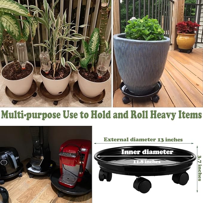 7 Packs Plant Caddy with Wheels 11.8" Plastic Rolling Plant Stands Heavy-Duty Plant Dolly with Casters Indoor Outdoor Wheeled Plant Roller Base Large SaucerTray Mover