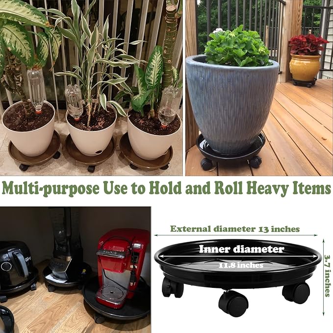 5 Packs Plant Caddy With Wheels 11.8" Plastic Rolling Stands Heavy-Duty Dolly With Casters Indoor Outdoor Wheeled Roller Base Large Planter Saucers Mover