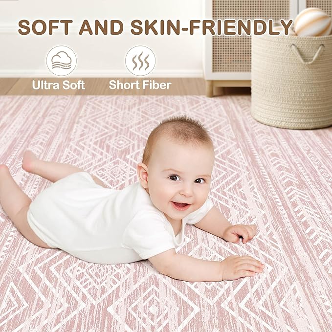Tortania Area Rug Living Room Rugs- 9x13 Washable Large Soft Neutral Boho Moroccan Bohemian Farmhouse Rug Indoor Floor Carpet for Bedroom Under Dining Table Home Office Decor - Pink