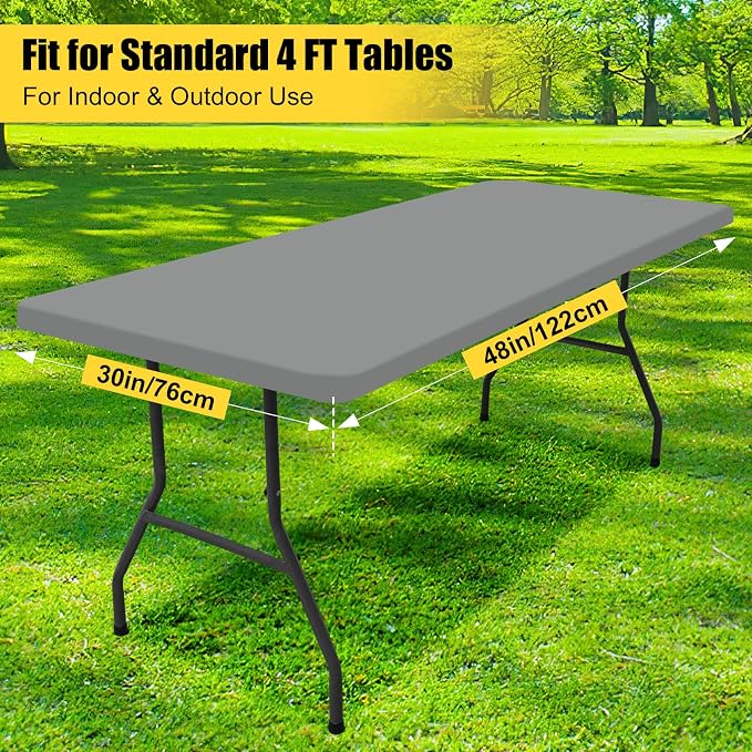 Smiry 6 Pack Rectangle Picnic Table Cloth, Waterproof Elastic Fitted Tablecloths, Washable Polyester Rectangular Patio Table Cover for Camping, Indoor and Outdoor (Grey, 30"x48")