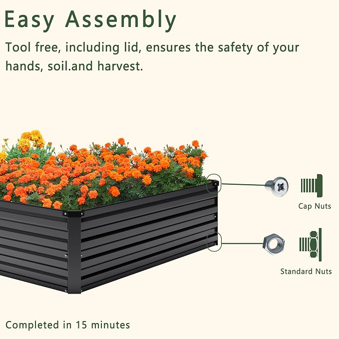 DIIYIV 12x4x1FT Galvanized Raised Garden Bed Kit,Vegetable Boxes-Rectangle Metal Flower Box,Large Planter Raised Beds Outdoor Garden for Planting,Fruit,Herb-Black