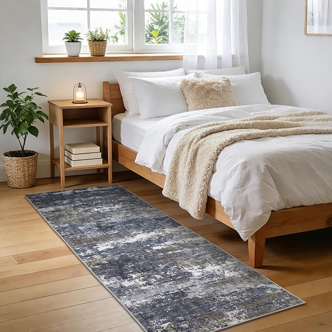 ROYHOME Abstract Rugs 2x6 Grey Brown | Non Slip Non Shedding Low Pile Stain Resistant Rug for Entryway Kitchen Bedroom