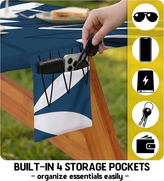 Picnic Table Cover with Bench Covers Tablecloth Glamping Essentials Gear Table Cloth Outdoor Summer Motorhome Cool Fun Unique Ideas Gifts for Camper Camping Lovers RV Owner Family Couple Dad Men Male
